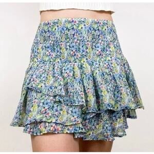 MNG Mango Floral Tiered Ruffle Mini Skirt Size 10